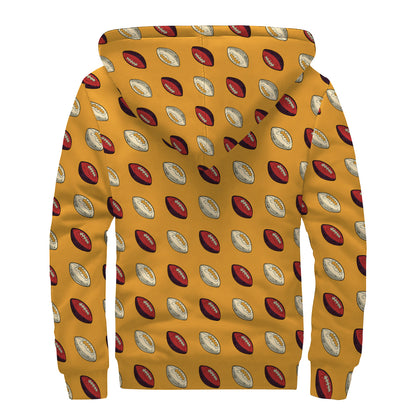Retro American Football Ball Print Sherpa Lined Zip Up Hoodie