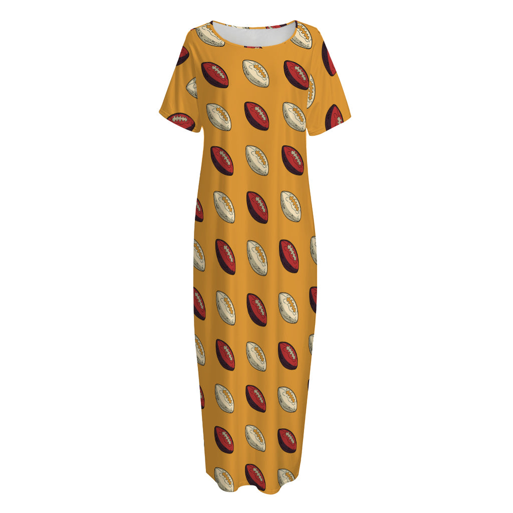 Retro American Football Ball Print Short Sleeve Long Nightdress