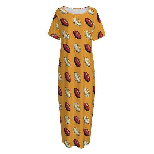 Retro American Football Ball Print Short Sleeve Long Nightdress