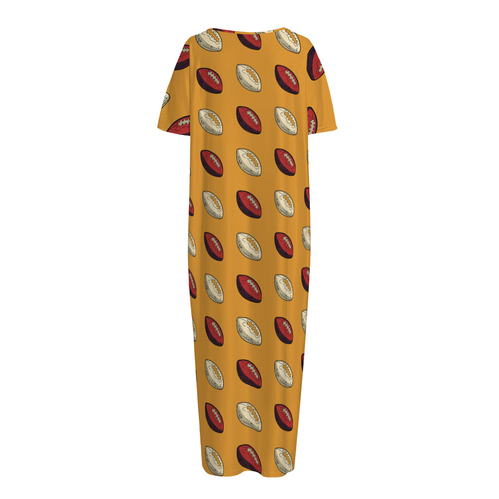 Retro American Football Ball Print Short Sleeve Long Nightdress