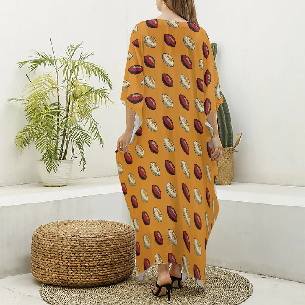 Retro American Football Ball Print Silk V-Neck Kaftan Dress