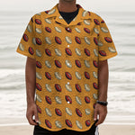Retro American Football Ball Print Textured Short Sleeve Shirt