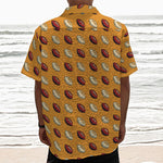 Retro American Football Ball Print Textured Short Sleeve Shirt