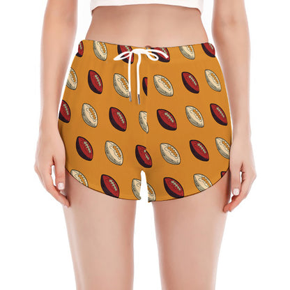 Retro American Football Ball Print Women's Split Running Shorts