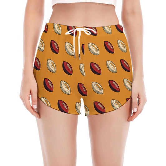 Retro American Football Ball Print Women's Split Running Shorts