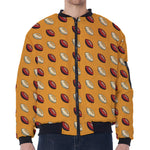 Retro American Football Ball Print Zip Sleeve Bomber Jacket