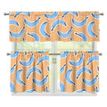 Retro Blue Banana Pattern Print 3 Piece Kitchen Curtains