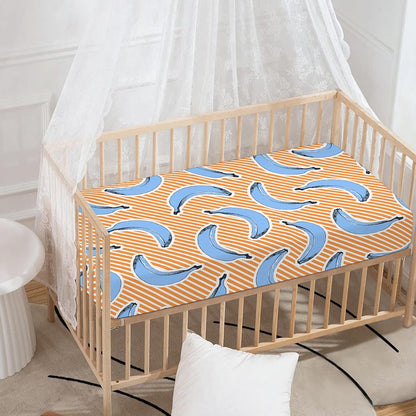 Retro Blue Banana Pattern Print Baby Crib Sheet