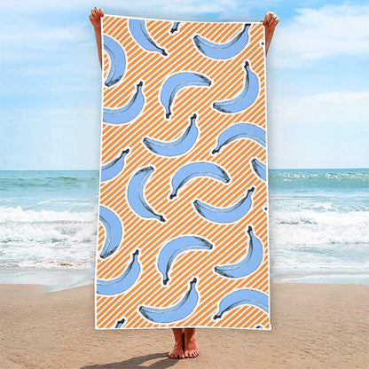 Retro Blue Banana Pattern Print Beach Towel