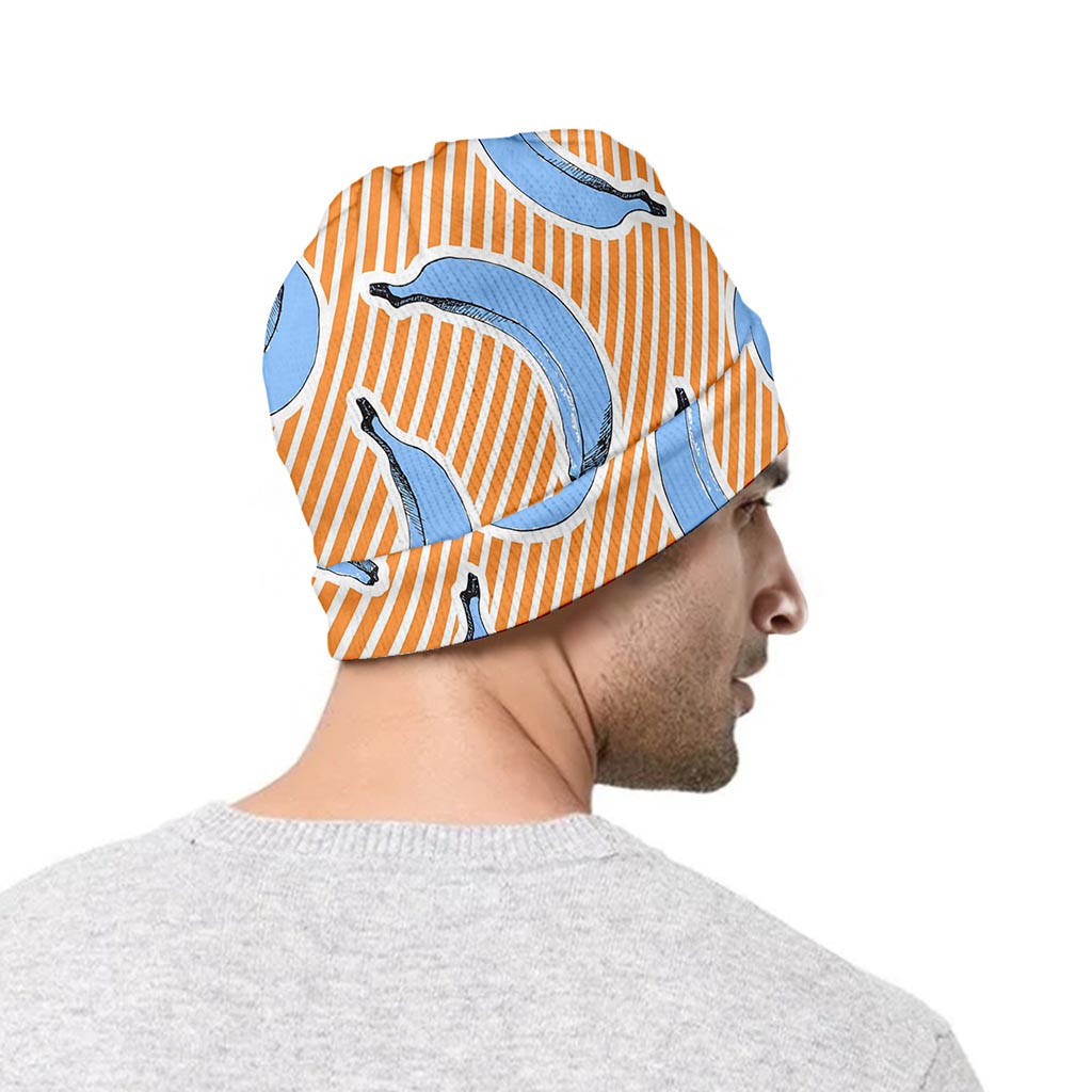 Retro Blue Banana Pattern Print Beanie
