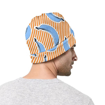 Retro Blue Banana Pattern Print Beanie
