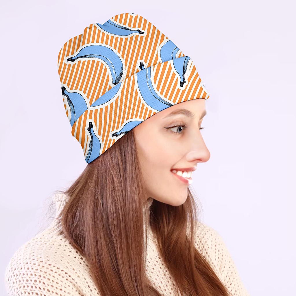 Retro Blue Banana Pattern Print Beanie