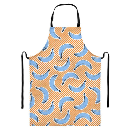 Retro Blue Banana Pattern Print Bib Apron With Pocket