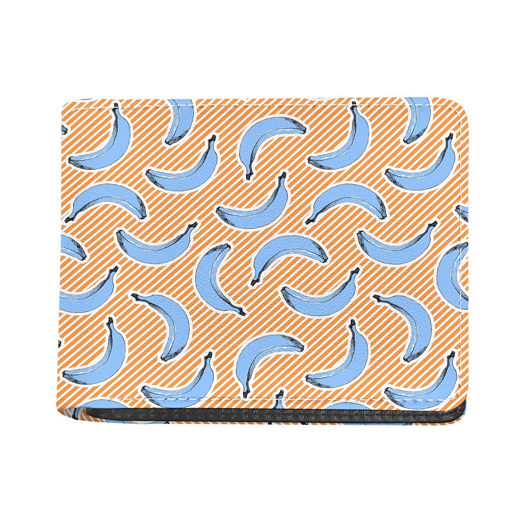 Retro Blue Banana Pattern Print Bifold Wallet