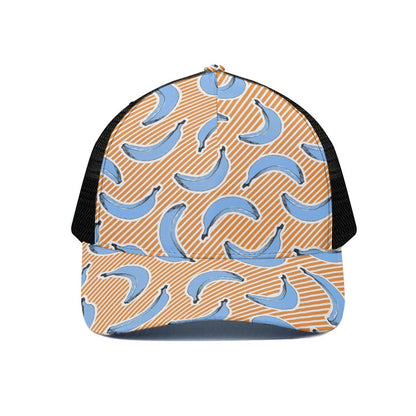Retro Blue Banana Pattern Print Black Mesh Trucker Cap