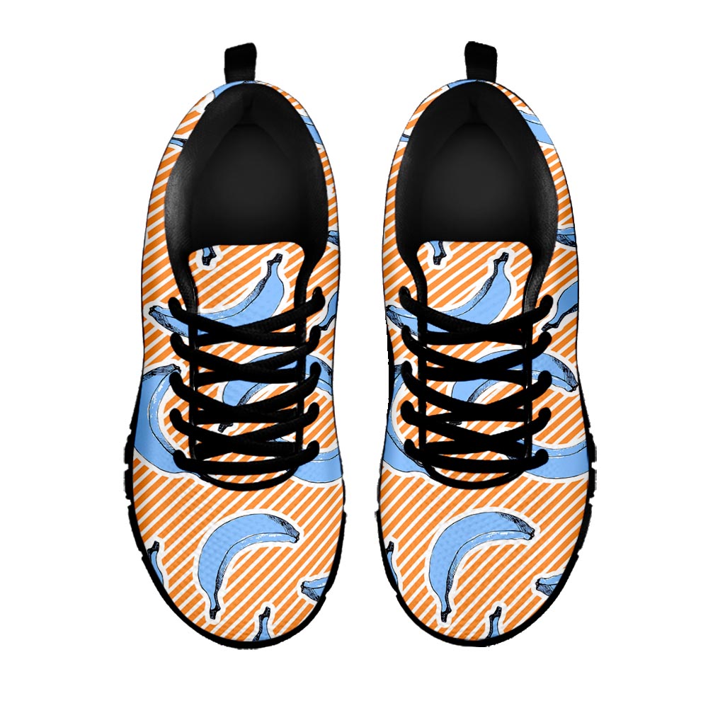 Retro Blue Banana Pattern Print Black Running Shoes