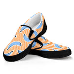 Retro Blue Banana Pattern Print Black Slip On Sneakers