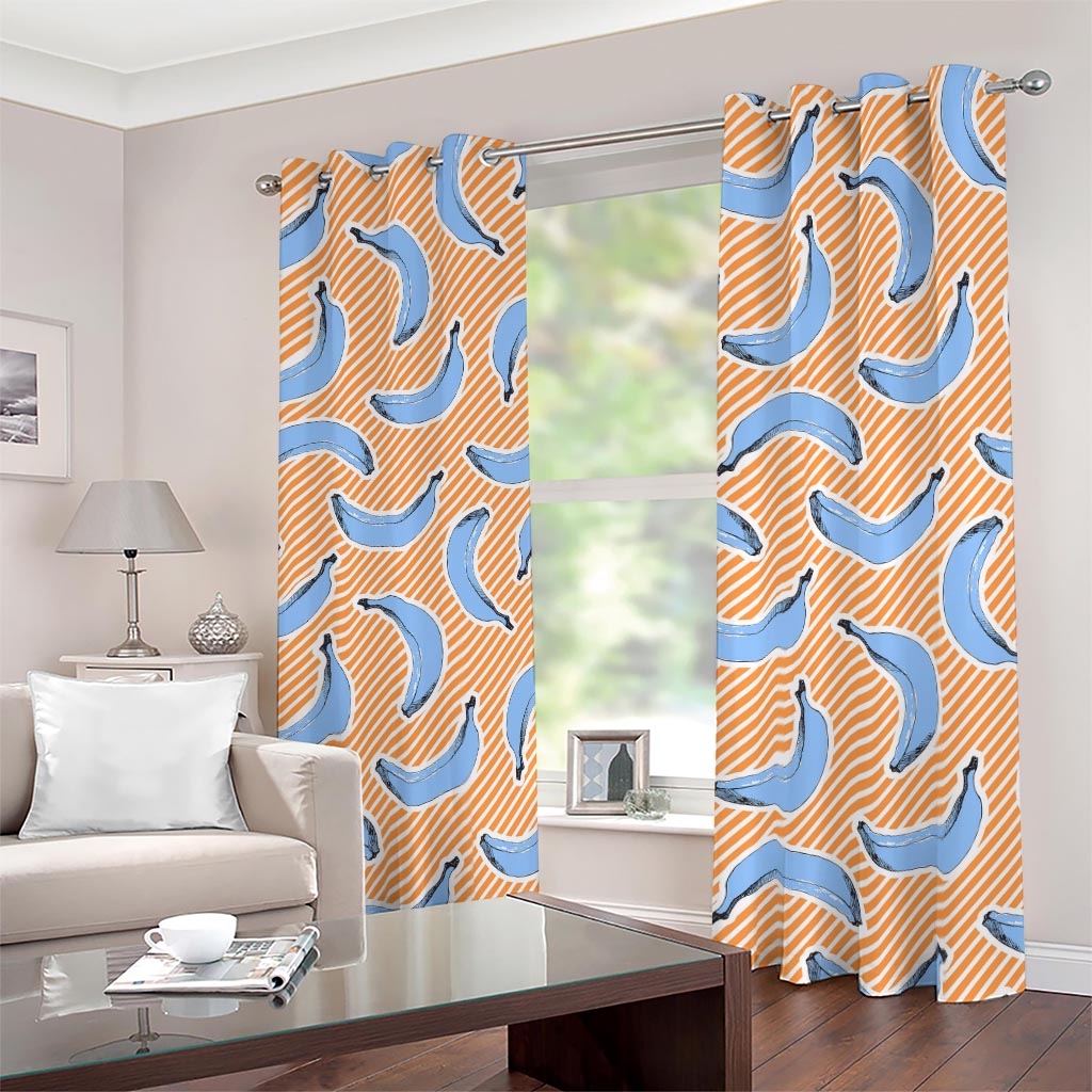Retro Blue Banana Pattern Print Blackout Grommet Curtains