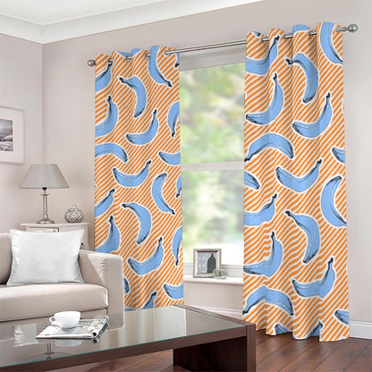 Retro Blue Banana Pattern Print Blackout Grommet Curtains