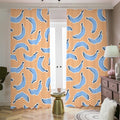 Retro Blue Banana Pattern Print Dimout Pencil Pleat Curtains