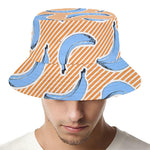 Retro Blue Banana Pattern Print Bucket Hat