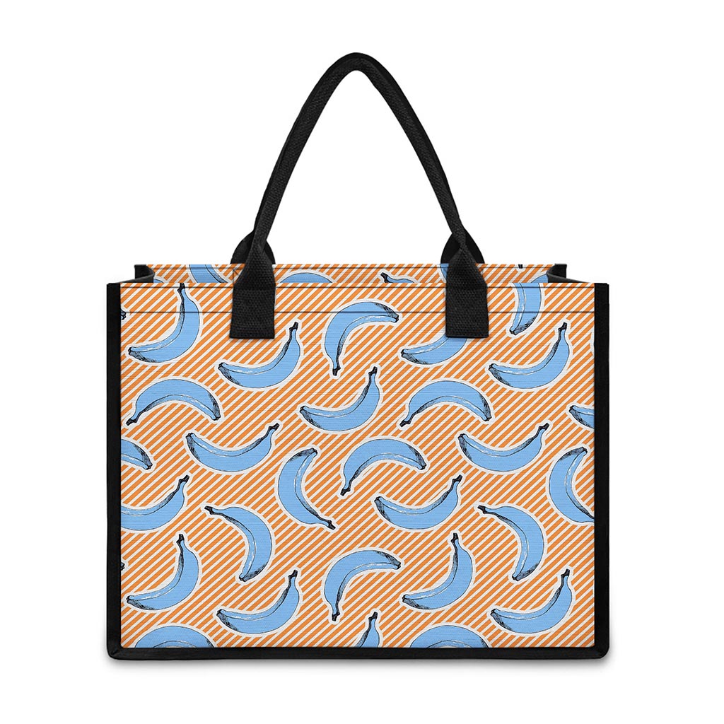 Retro Blue Banana Pattern Print Canvas Tote Bag