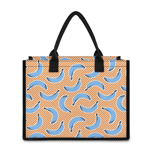 Retro Blue Banana Pattern Print Canvas Tote Bag