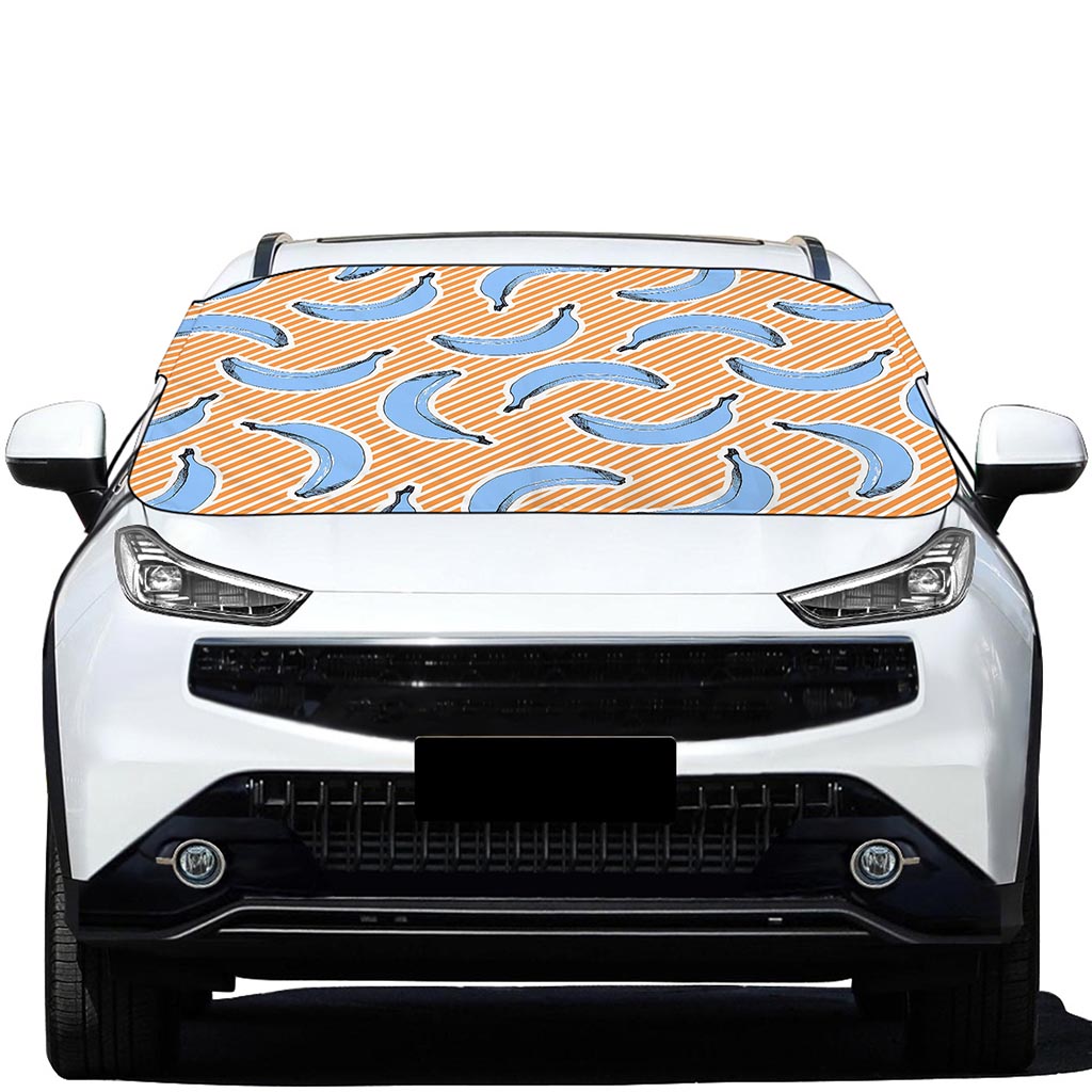 Retro Blue Banana Pattern Print Car Windshield Snow Cover
