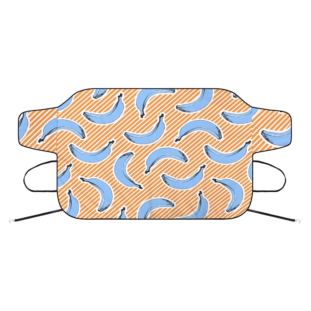 Retro Blue Banana Pattern Print Car Windshield Snow Cover