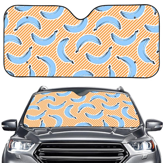 Retro Blue Banana Pattern Print Car Windshield Sun Shade