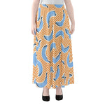 Retro Blue Banana Pattern Print Chiffon Maxi Skirt