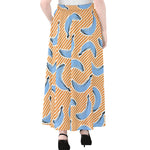 Retro Blue Banana Pattern Print Chiffon Maxi Skirt