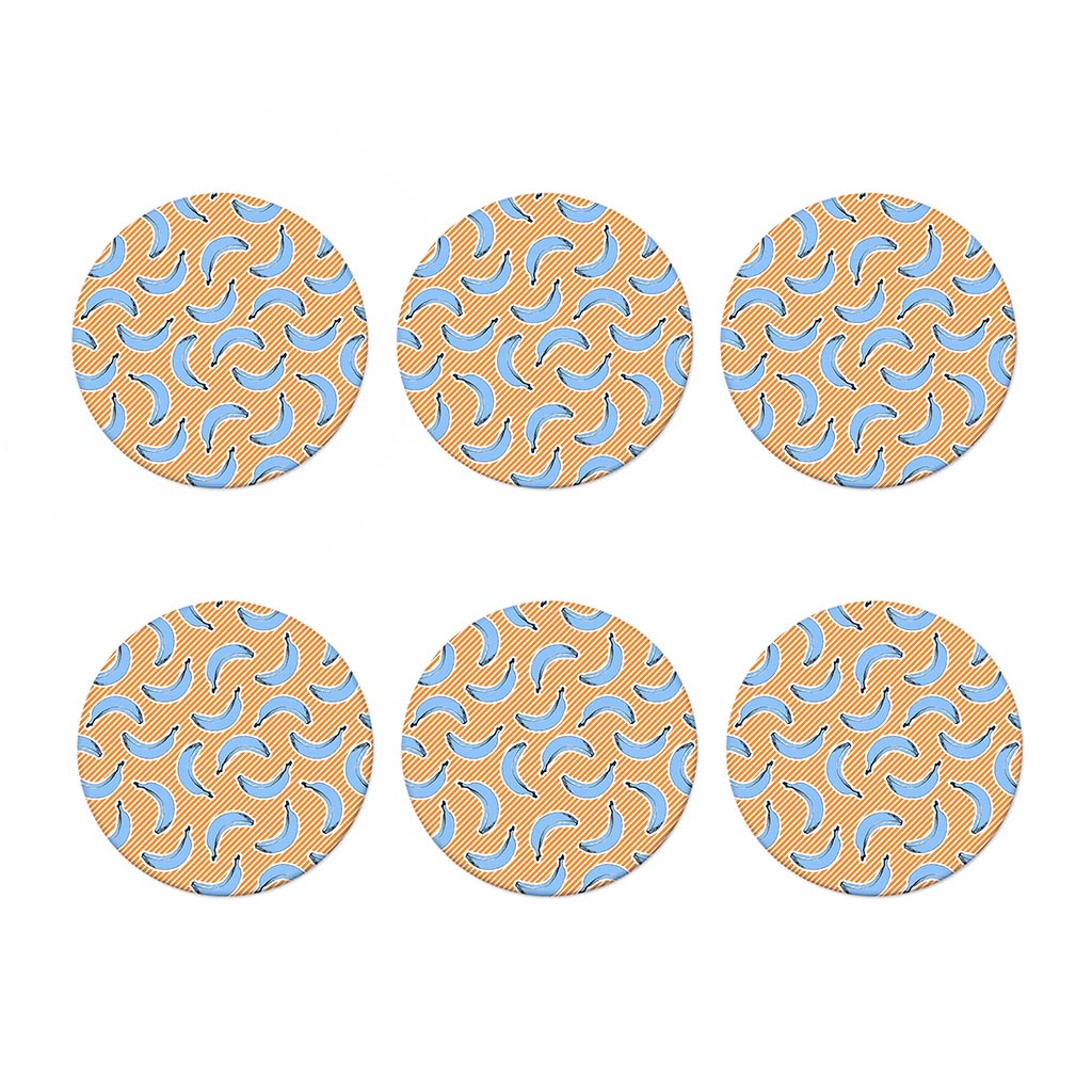 Retro Blue Banana Pattern Print Coaster Set
