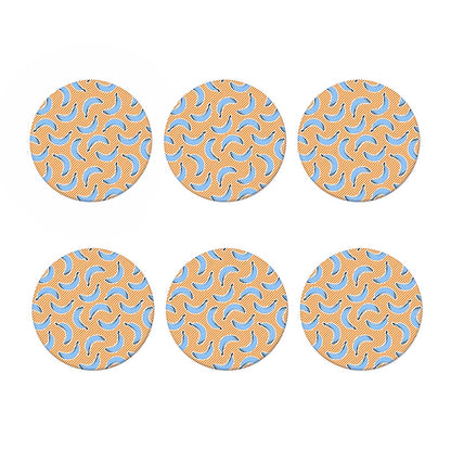 Retro Blue Banana Pattern Print Coaster Set