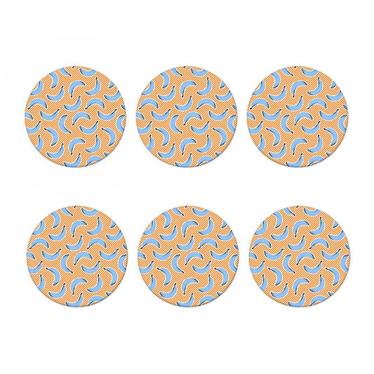 Retro Blue Banana Pattern Print Coaster Set