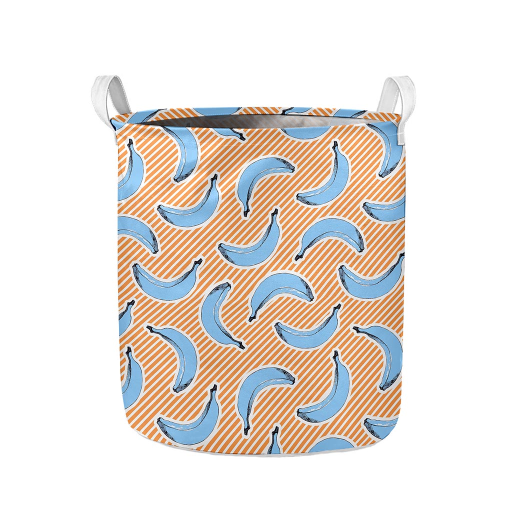 Retro Blue Banana Pattern Print Collapsible Laundry Basket