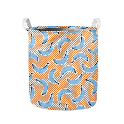 Retro Blue Banana Pattern Print Collapsible Laundry Basket