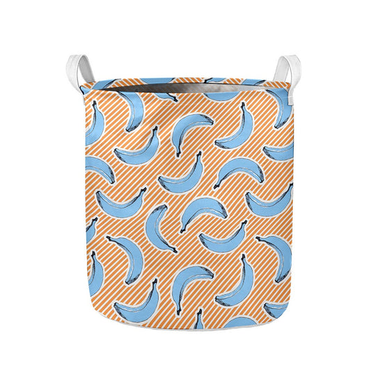 Retro Blue Banana Pattern Print Collapsible Laundry Basket