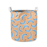 Retro Blue Banana Pattern Print Collapsible Laundry Basket