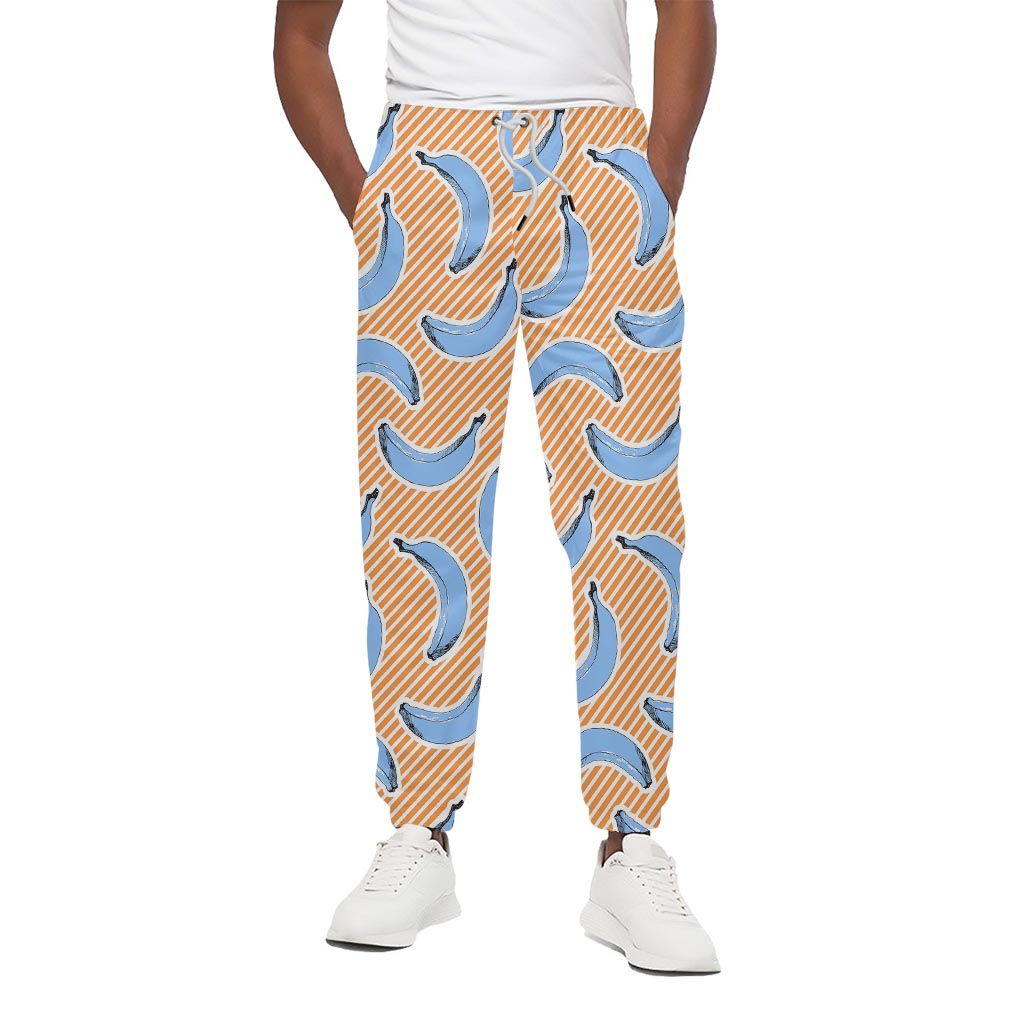 Retro Blue Banana Pattern Print Cotton Pants