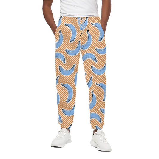 Retro Blue Banana Pattern Print Cotton Pants