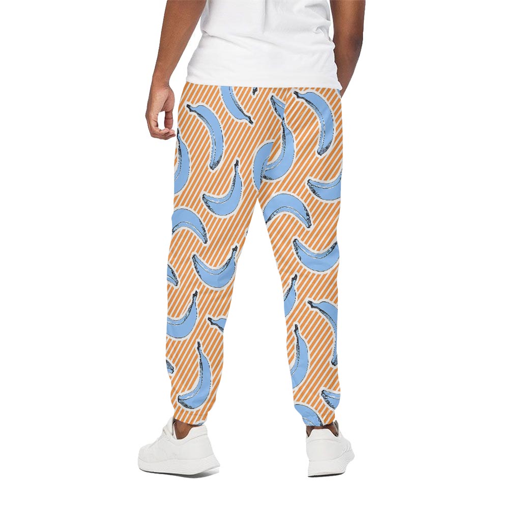 Retro Blue Banana Pattern Print Cotton Pants