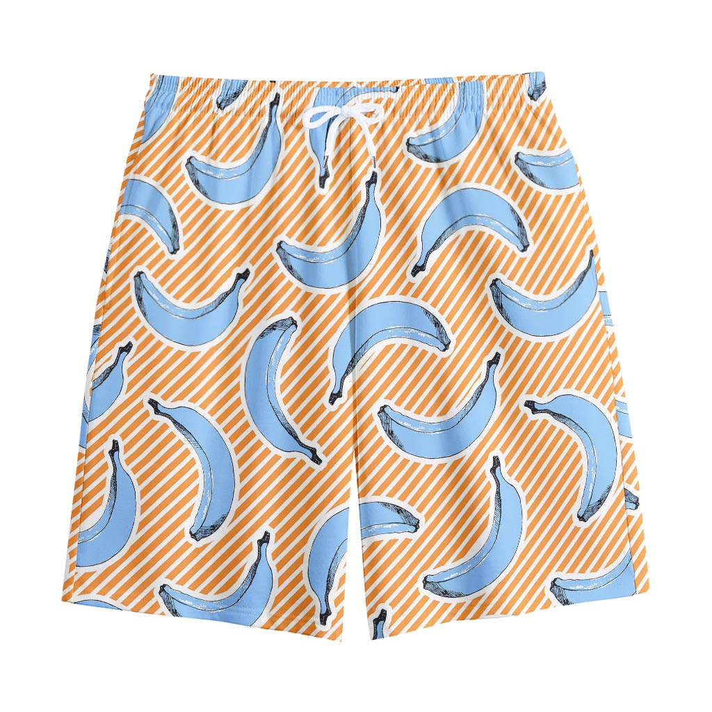 Retro Blue Banana Pattern Print Cotton Shorts