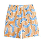 Retro Blue Banana Pattern Print Cotton Shorts