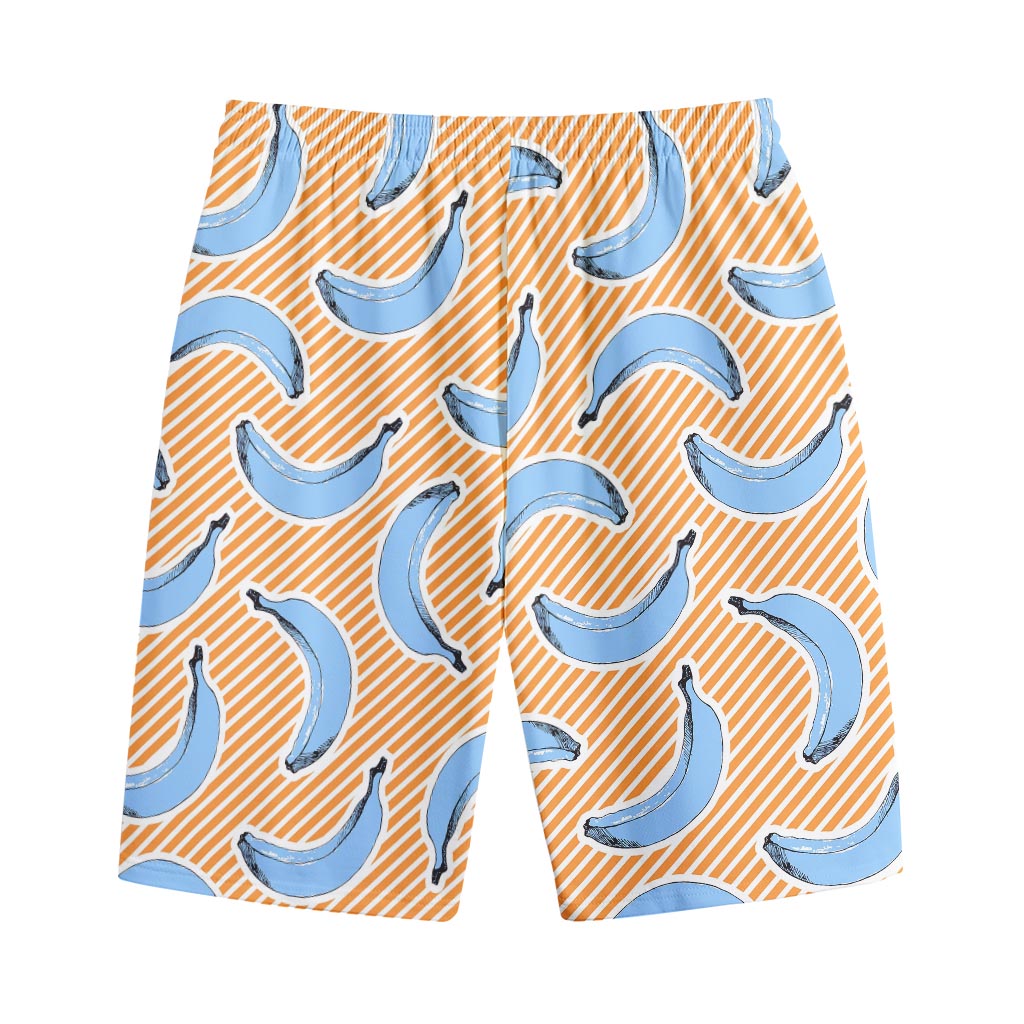 Retro Blue Banana Pattern Print Cotton Shorts