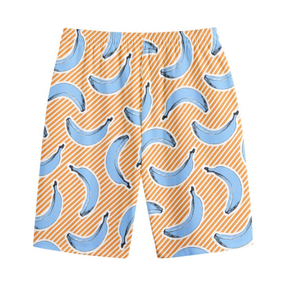 Retro Blue Banana Pattern Print Cotton Shorts