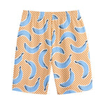 Retro Blue Banana Pattern Print Cotton Shorts