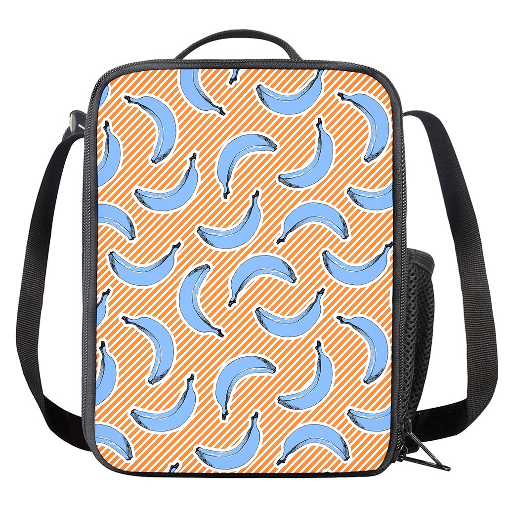 Retro Blue Banana Pattern Print Crossbody Lunch Bag