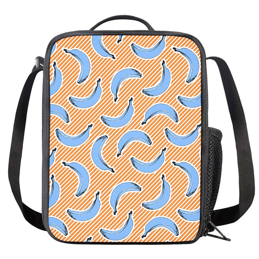 Retro Blue Banana Pattern Print Crossbody Lunch Bag