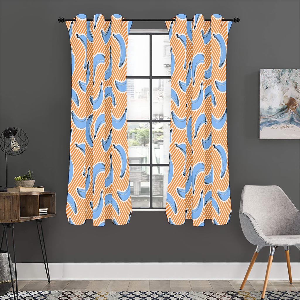 Retro Blue Banana Pattern Print Curtain